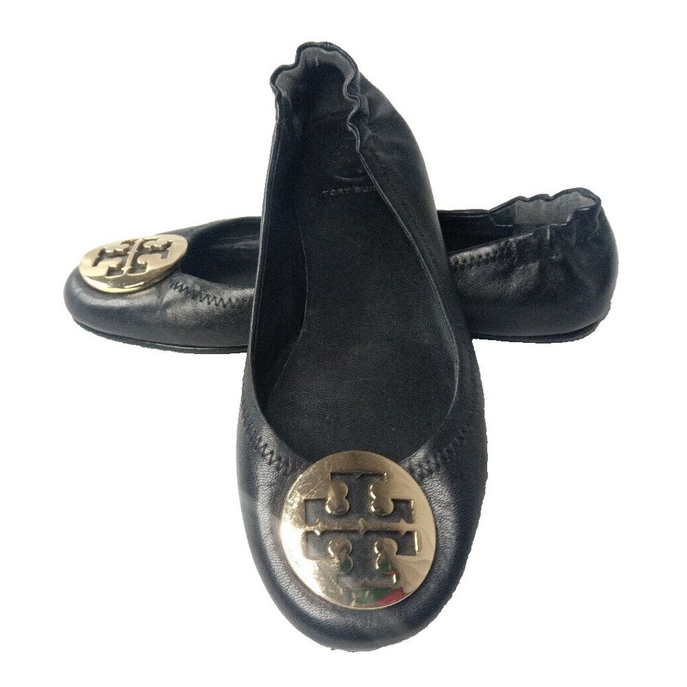 Tory Burch Minnie Travel Ballet Shoes Women's Size 6~Black/Gold